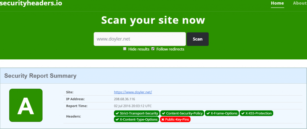 securityheaders - Grade A