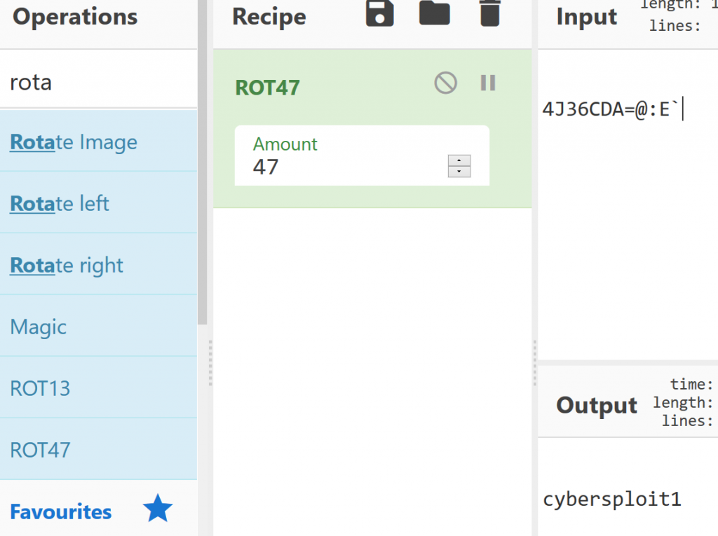 Rot47 password decoding