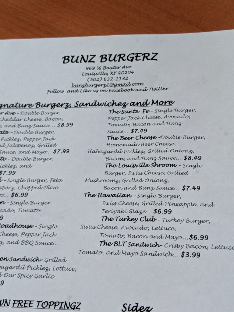Bunz menu