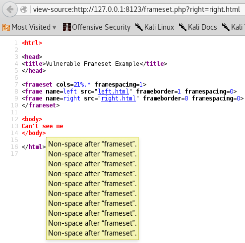 Frameset XSS - HTML Errors