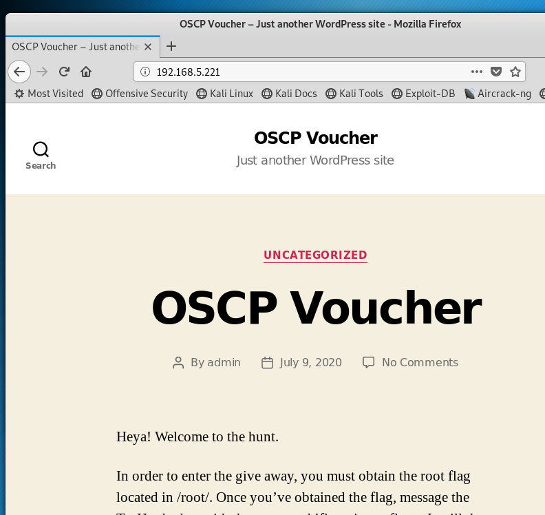 VulnHub InfoSec Prep OSCP - WordPress home page
