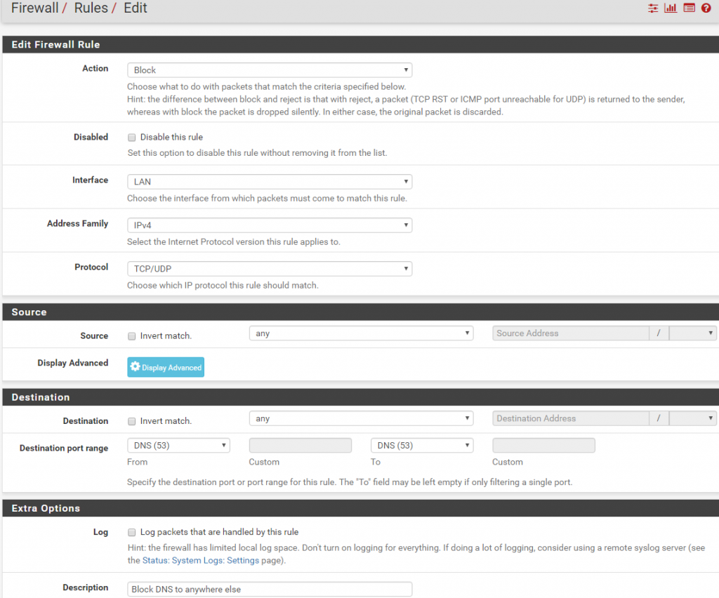 pfSense Block DNS - Block All