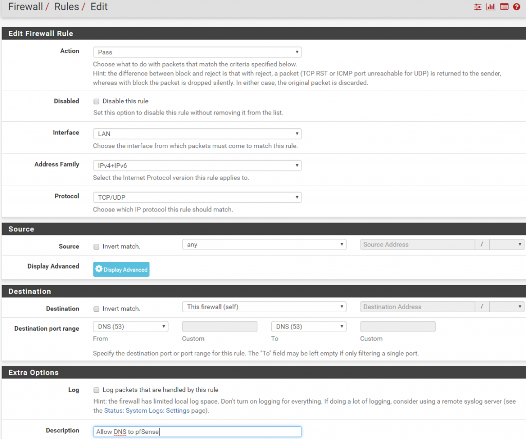 pfSense Block DNS - Allow DNS Local