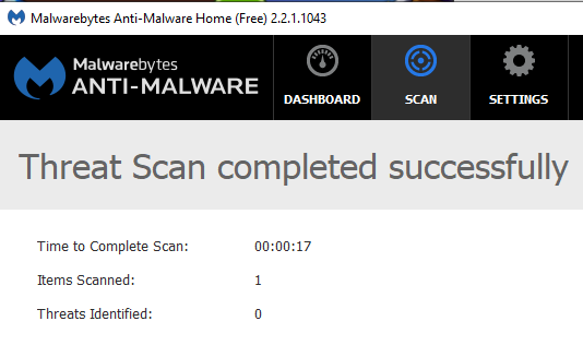 Malwarebytes clean scan