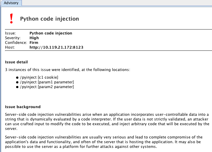 Python Code Injection - Burp Scanner