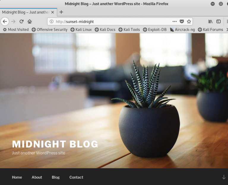 VulnHub Sunset Midnight Walkthrough - Wordpress home page