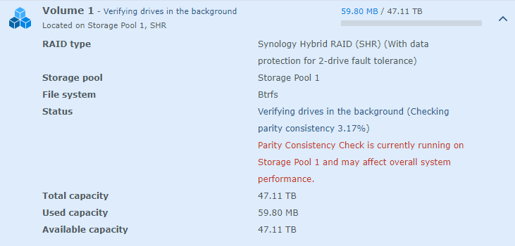 Storage pool parity check