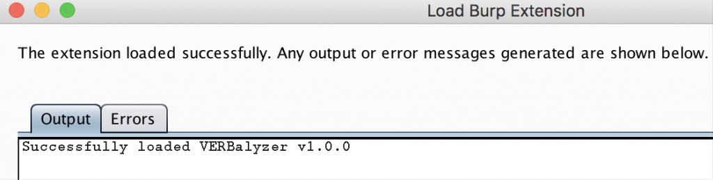 Burp VERBalyzer - Plugin loaded