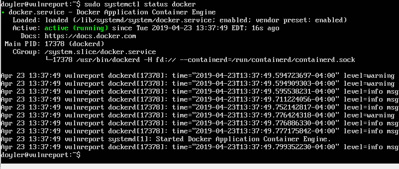 VulnReport Docker - Docker Status